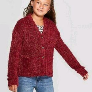 Art Class Burgundy Eyelash Button Down Sweater